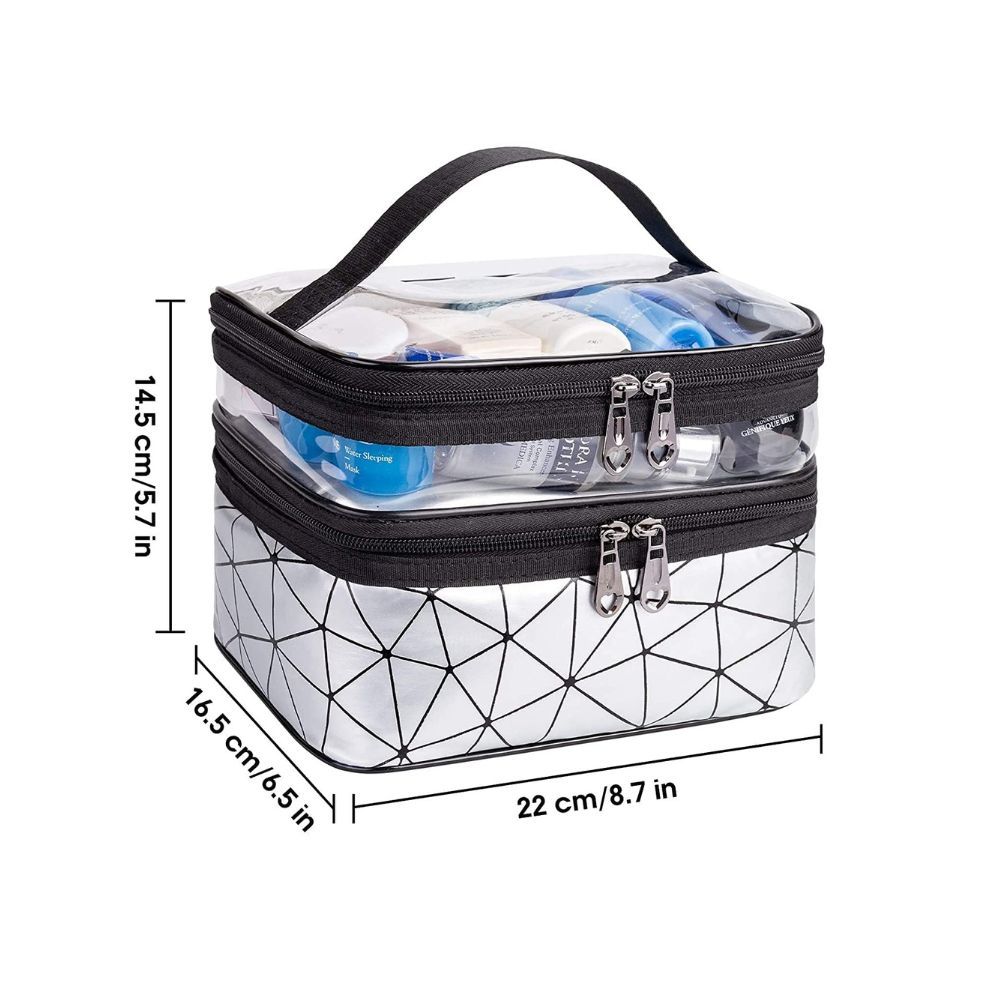 House of Quirk Printed 16 Cms Cosmetic Pouch (M_DD_MU_SIL_Silver Diamond)