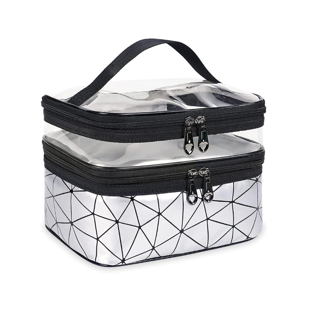House of Quirk Printed 16 Cms Cosmetic Pouch (M_DD_MU_SIL_Silver Diamond)