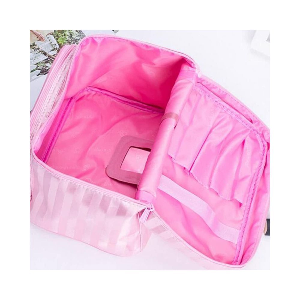 House of Quirk Striped 16 Cms Cosmetic Pouch (L_MB_SELF_STRIPE_PIN_Pink Stripes)