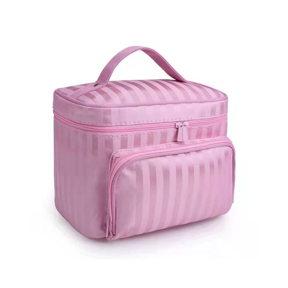 House of Quirk Striped 16 Cms Cosmetic Pouch (L_MB_SELF_STRIPE_PIN_Pink Stripes)