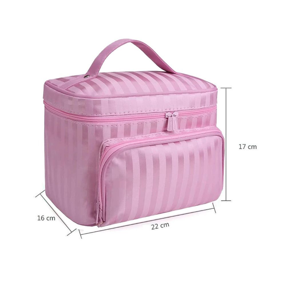 House of Quirk Striped 16 Cms Cosmetic Pouch (L_MB_SELF_STRIPE_PIN_Pink Stripes)