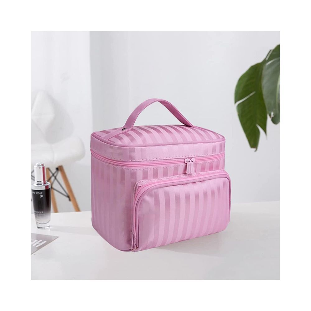 House of Quirk Striped 16 Cms Cosmetic Pouch (L_MB_SELF_STRIPE_PIN_Pink Stripes)