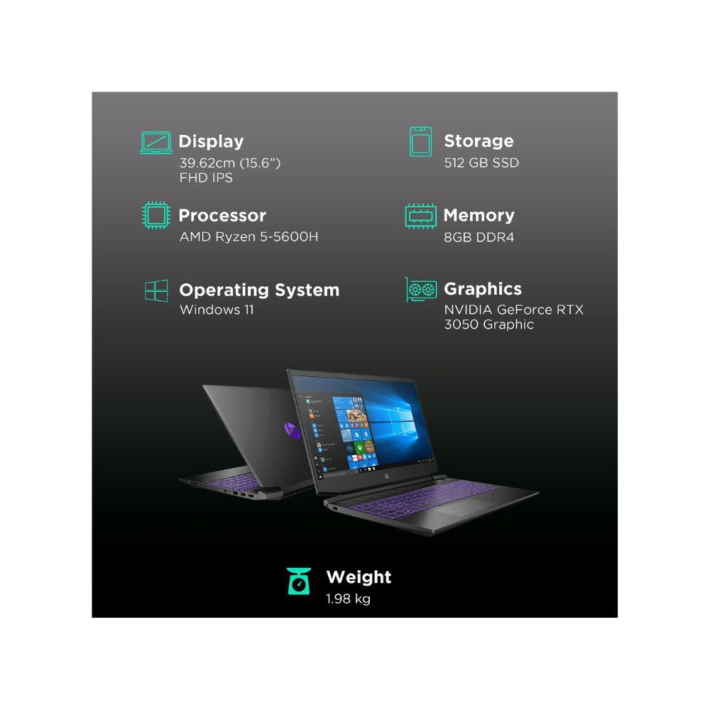 HP AMD Ryzen 5 8 GB RAM/ 512 GB SSD/ Windows 11 Home/ 15.6 inch Laptop +Wired Mouse & Laptop Bag (Shadow black, 552W2PA)