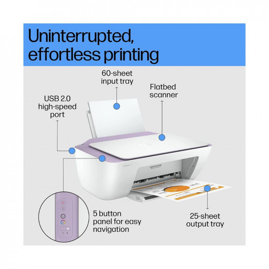 HP Deskjet 2331 Colour Printer, Scanner and Copier for Home/Small Office, Compact Size, Reliable, Easy Set-Up Through HP Smart App On Your Pc Connected Through USB, Ideal for Home.