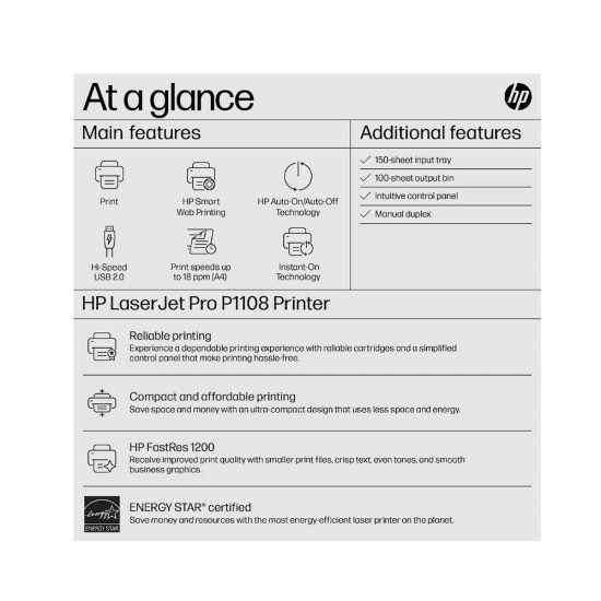 HP Laserjet P1108 Single Function Monochrome Laser Printer