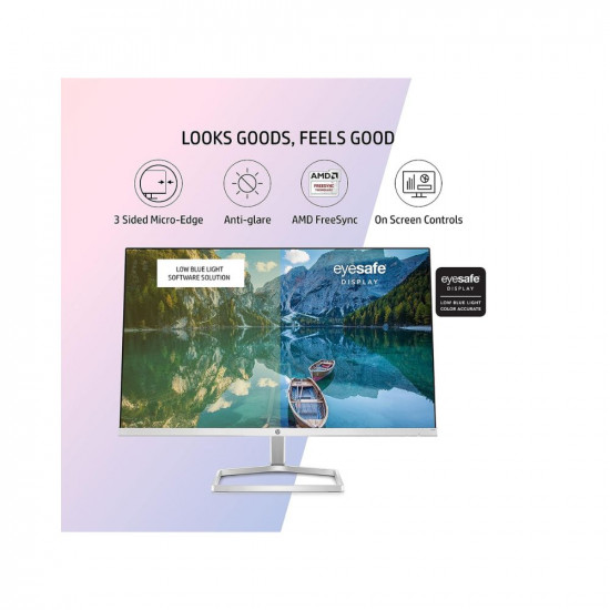 HP M22f 21.5-inches, 54.6 cm, FHD Monitor Eye Safe Certified Full HD IPS 3-Sided Micro-Edge Monitor, 75Hz, AMD Free Sync with 1xVGA, 1xHDMI 1.4 Ports, 300 nits (Silver, 1920 x 1080 Pixels)