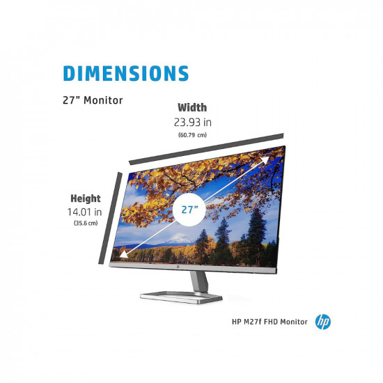 HP M27f 27-inches 68.6cm 1920 x 1080 Pixels Eye-Safe Certified Full HD IPS 3-Sided Micro-Edge Monitor, 75Hz, AMD Free Sync with 1xVGA, 2xHDMI 1.4 Ports, 300 nits 2H0N1AA, M27f FHD Monitor Silver