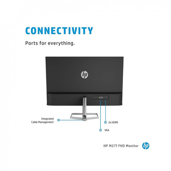 HP M27f 27-inches 68.6cm 1920 x 1080 Pixels Eye-Safe Certified Full HD IPS 3-Sided Micro-Edge Monitor, 75Hz, AMD Free Sync with 1xVGA, 2xHDMI 1.4 Ports, 300 nits 2H0N1AA, M27f FHD Monitor Silver