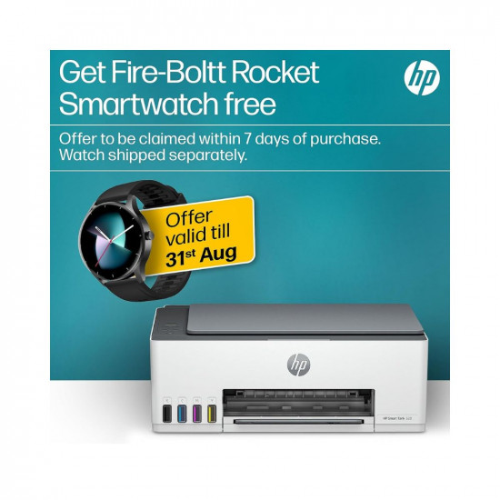 HP Smart Tank 520 All-in-one (Print, Scan& Copy) Colour Printer with 1 Extra Black Ink Bottle (Upto 12000 Black & 6000 Colour Prints) & 1 Year Additional Warranty with PHA; Claim Free Smart Watch