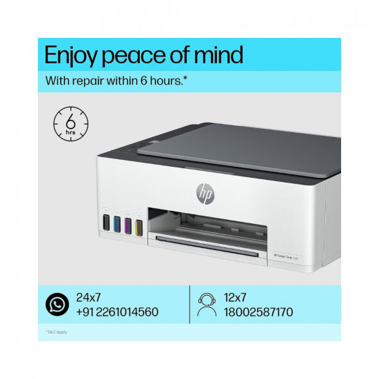 HP Smart Tank 520 All-in-one (Print, Scan& Copy) Colour Printer with 1 Extra Black Ink Bottle (Upto 12000 Black & 6000 Colour Prints) & 1 Year Additional Warranty with PHA; Claim Free Smart Watch