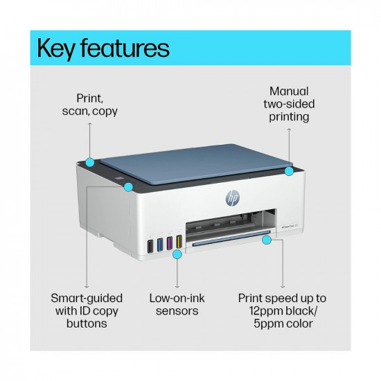HP Smart Tank 525 All-in-one Colour Printer (Upto 6000 Black and 6000 Colour Pages Included in The Box). - Print, Scan & Copy for Office/Home