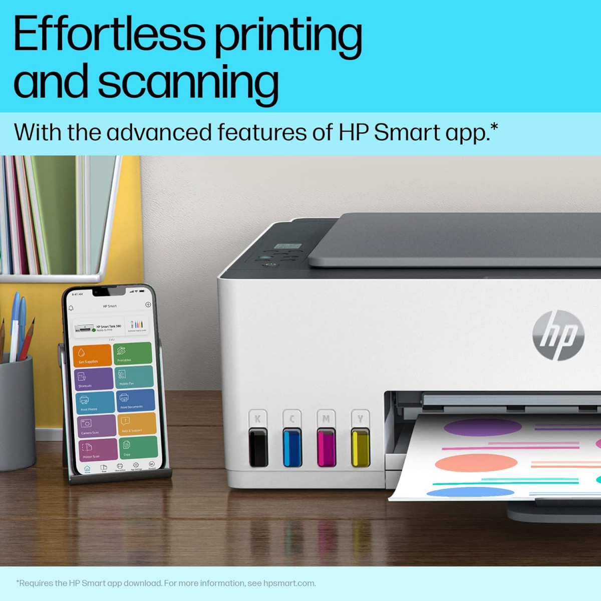 HP Smart Tank 580 AIO WiFi Colour Printer with 1 Extra Black Ink Bottle