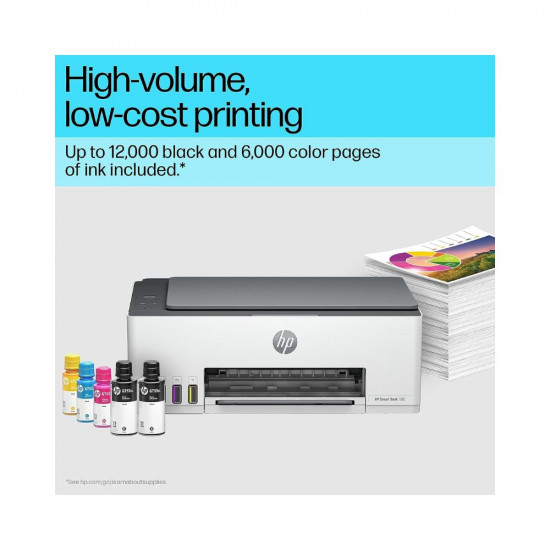HP Smart Tank 580 All-in-one WiFi Colour Printer with 1 Extra Black Ink Bottle (Upto 12000 Black and 6000 Colour Prints) & 1 Year Extended Warranty with PHA coverage. Print, Scan, Copy for Office/Home