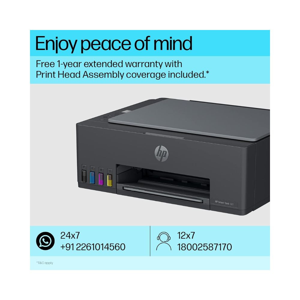 HP Smart Tank 581 All-in-one WiFi Colour Printer with 2 Extra Black Ink Bottles(Upto 18000 Black and 6000 Colour Prints)