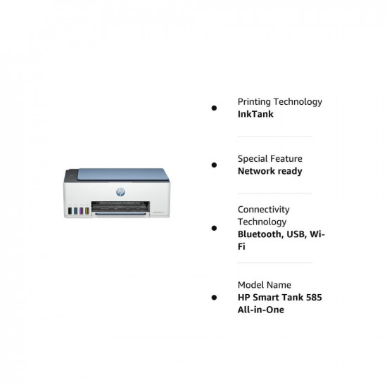 HP Smart Tank 585 All in one WiFi Colour Printer Upto 6000 Black and 6000 Colour Pages Included in The Box Print