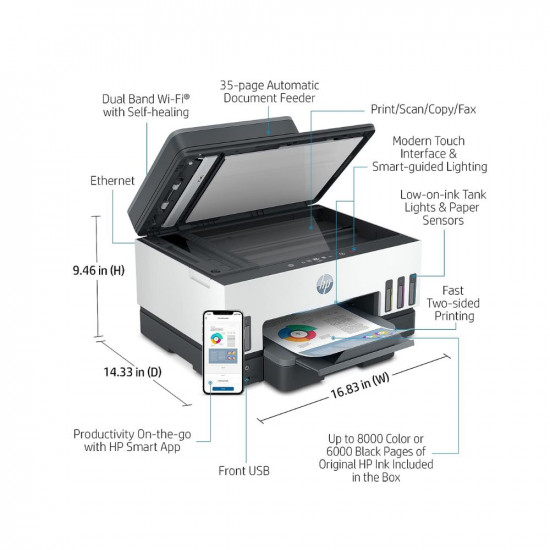 HP Smart Tank 790 WiFi Duplex Hi-Capacity Tank Printer with Magic Touch Panel with ADF, auto Ink & Paper Sensor (up to 12K Black or 8K Color Pages of Ink)