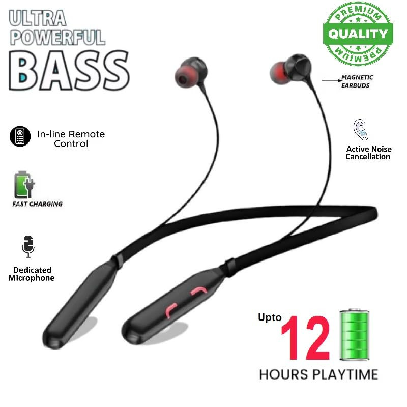 HUG PUPPY Wireless Headphones  Neckband Style  V50 Bluetooth  Long Battery Life  Mic with Noise Control  Black