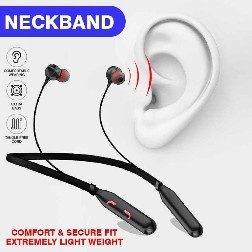 HUG PUPPY Wireless Headphones  Neckband Style  V50 Bluetooth  Long Battery Life  Mic with Noise Control  Black
