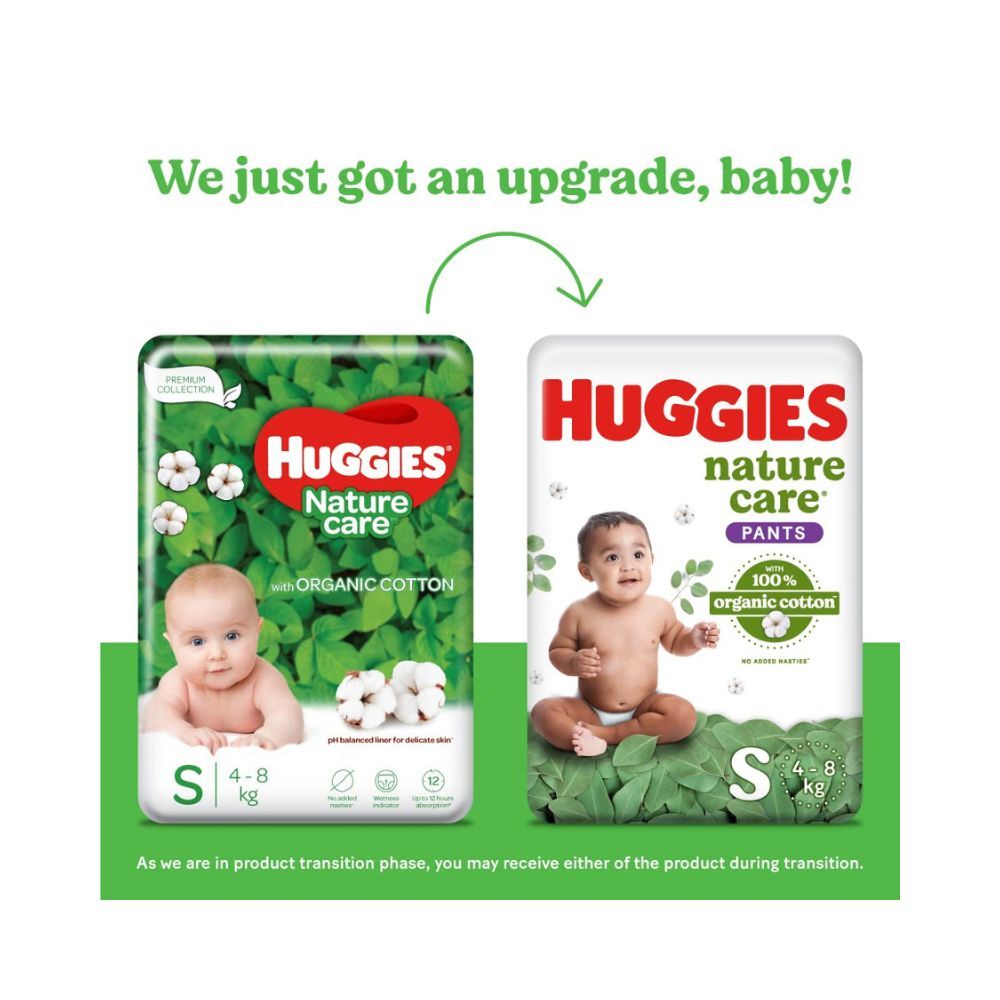 Huggies Nature Care Pants, Small (S) Size Baby Diaper Pants, 28 Count