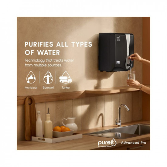 HUL Pureit Advanced Pro Mineral RO+UV 6 stage wall mounted counter top black 7L Water Purifier