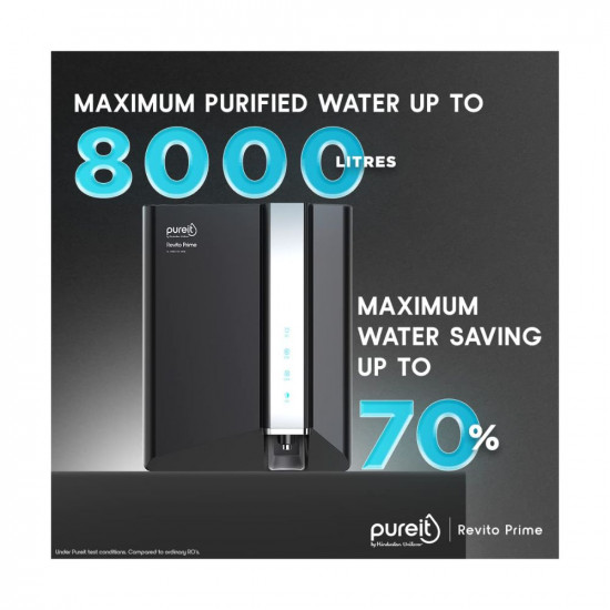 HUL Pureit Revito Prime Mineral ROMFUV in-Tank 7 stage 8L Water purifier with DURAViva technology Black