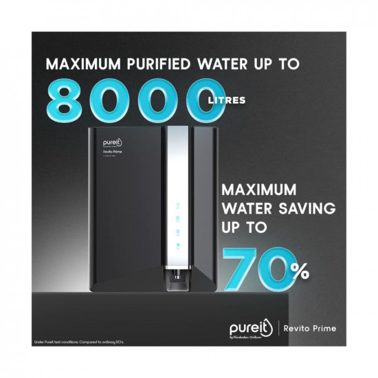 HUL Pureit Revito Prime Mineral RO+MF+UV in-Tank 7 stage 8L Water purifier with DURAViva technology (Black)