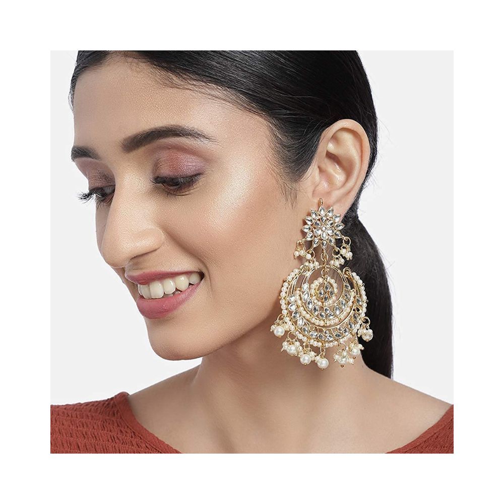 I Jewels 18K Gold Plated Alloy Kundan Stones Earrings For Women