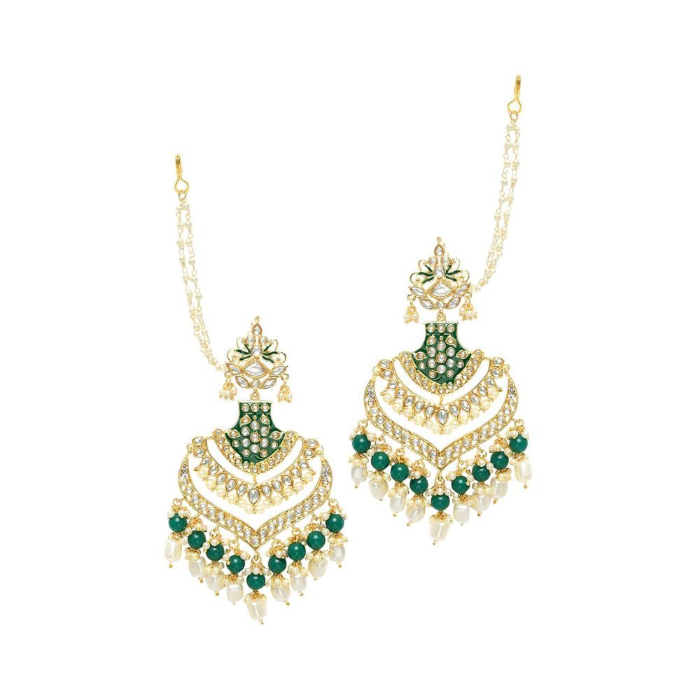 I Jewels 18K Gold Plated Intricately Designed Womens Traditional Long Earrings Enamel Glided With Kundans & Pearls (E2903)