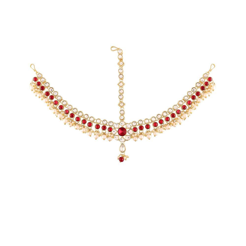 I Jewels 18K Gold Plated Kundan Studded Bridal Matha Patti/Maang Tikka for Women (T2058M)