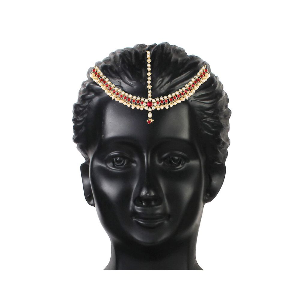 I Jewels 18K Gold Plated Kundan Studded Bridal Matha Patti/Maang Tikka for Women (T2058M)