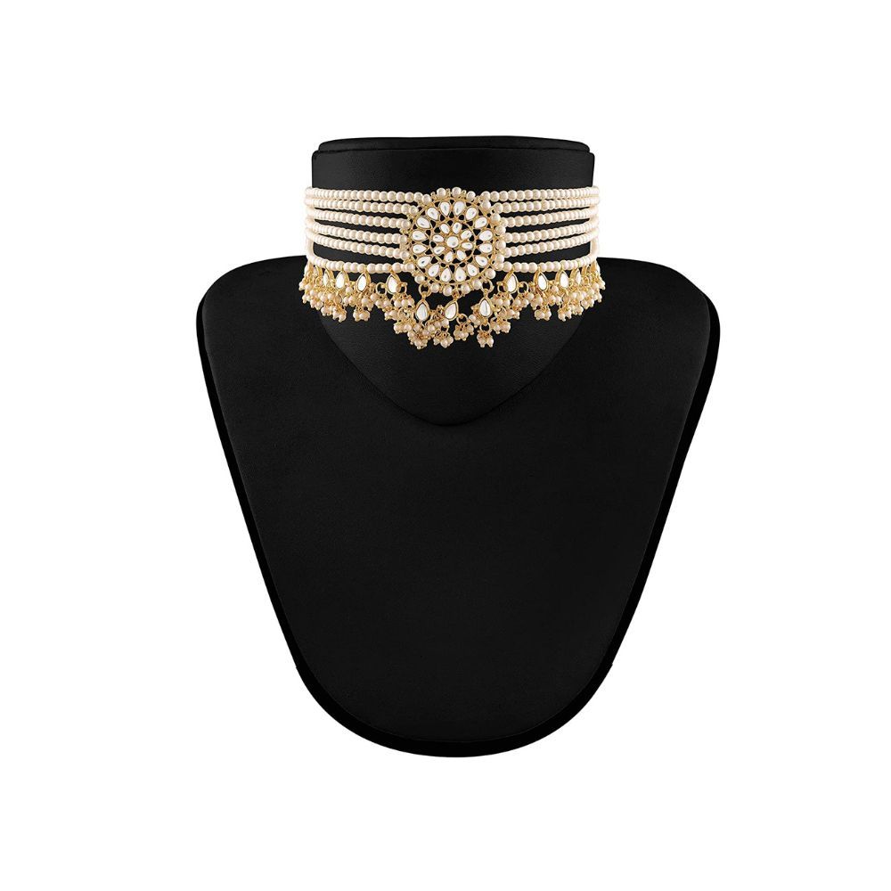 I Jewels 18k Gold Plated Traditional Choker Set Glided With Kundan & Pearls For Women/Girls (K7097)