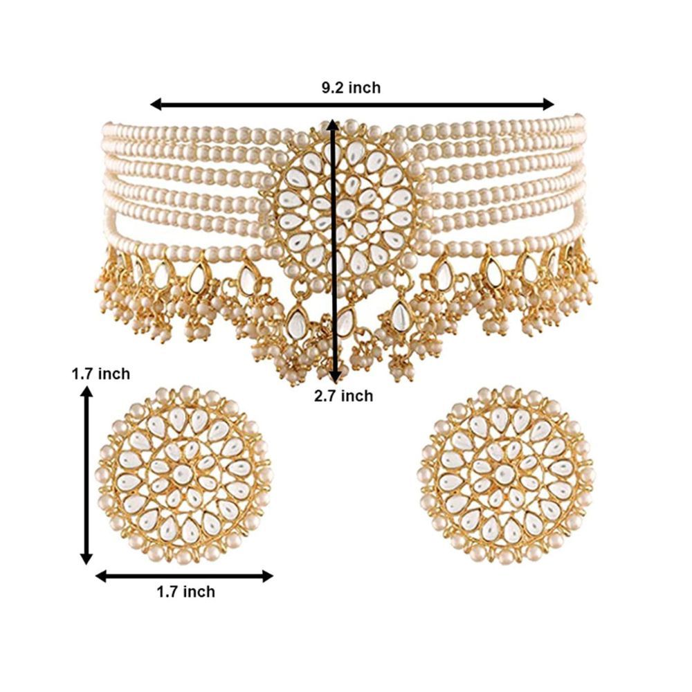 I Jewels 18k Gold Plated Traditional Choker Set Glided With Kundan & Pearls For Women/Girls (K7097)