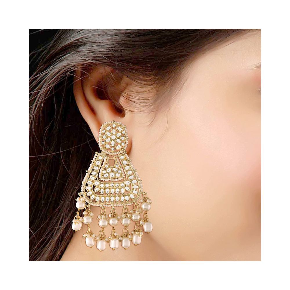 I Jewels 18K Gold Plated Traditional Handcrafted Earrings Encased with Faux Kundan & Pearl for Women/Girls (E2791-8)