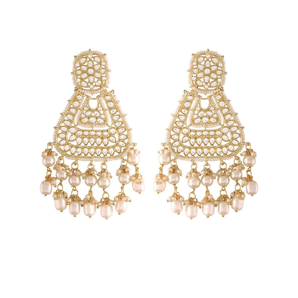 I Jewels 18K Gold Plated Traditional Handcrafted Earrings Encased with Faux Kundan & Pearl for Women/Girls (E2791-8)