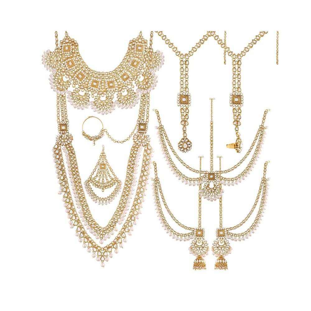 I Jewels 18K Gold Plated Traditional Handcrafted Faux Kundan & Stone Studded Bridal Jewellery Set For Women