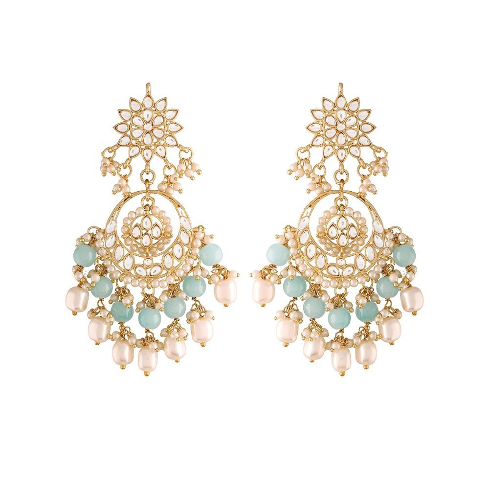 I Jewels 18K Gold Plated Traditional Handcrafted Pearl Kundan Beaded Chandbali Earrings for Women/Girls (E2916)