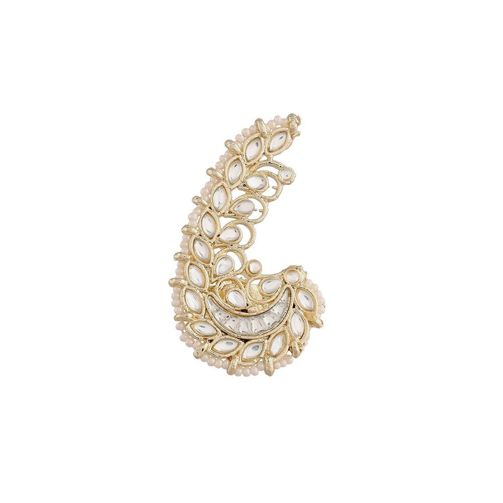 I Jewels 18k Gold Plated Traditional Kundan & Pearl Studded Adjustable Finger Ring for Women (FL209)