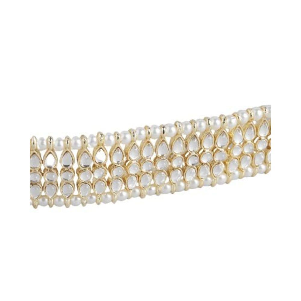 I Jewels 18K Gold Plated Traditional Kundan & Pearl Studded Adjustable Kamarband