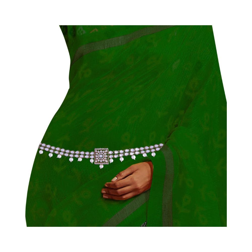 I Jewels 18K Gold Plated Traditional Kundan & Pearl Studded Adjustable Kamarband/Belly Chain For Women/Girls (B034W)