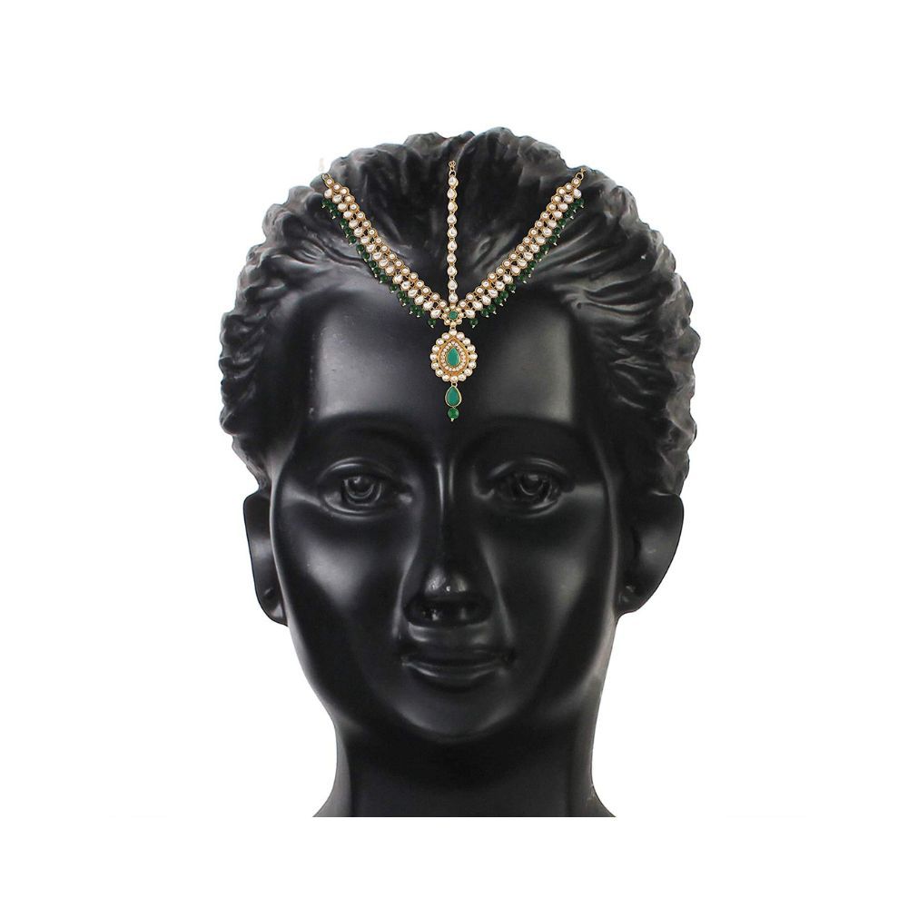 I Jewels 18K Gold Plated Traditional Kundan & Pearl Studded Bridal Matha Patti for Women (T2040G-1)