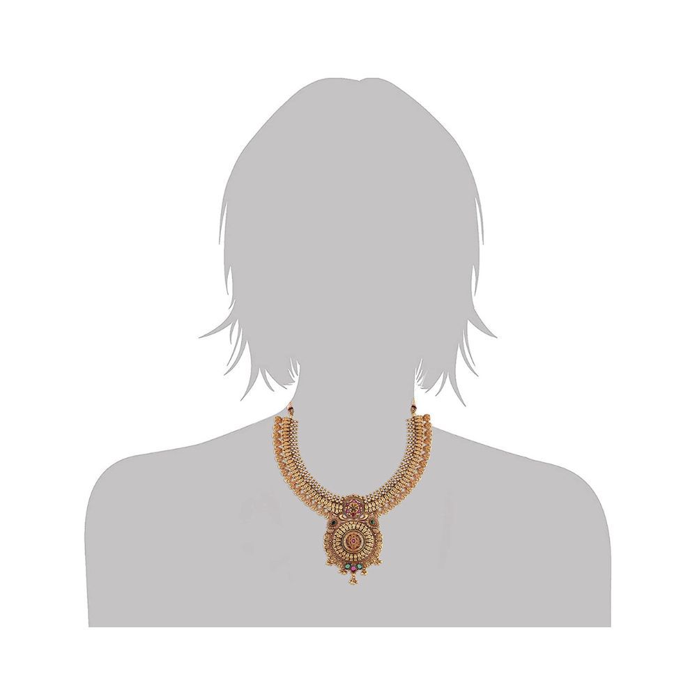 I Jewels 18k Rajwadi Gold Plated Traditional Brass Temple Choker Necklace Jewellery Set for Women (MC071-77)