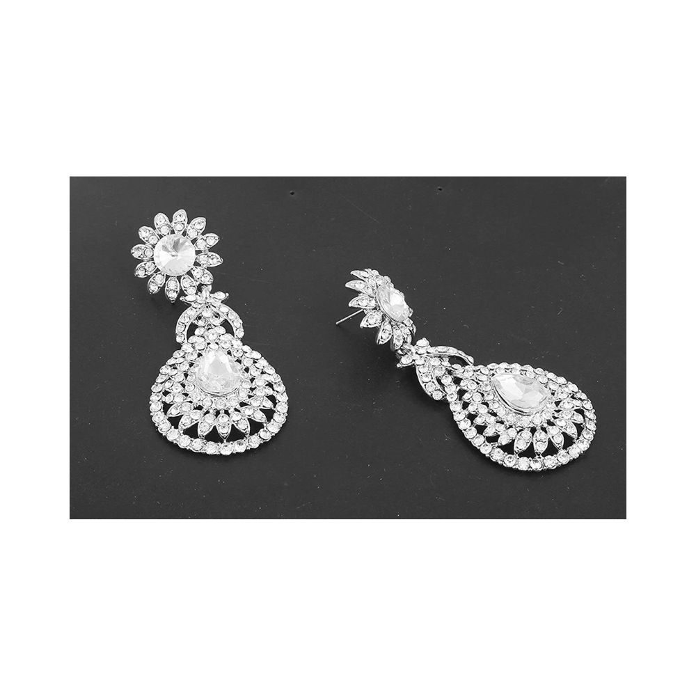 I Jewels 18k Rhodium Plated American Diamond Sparkling Dangle Earrings for Women (E2100Z)