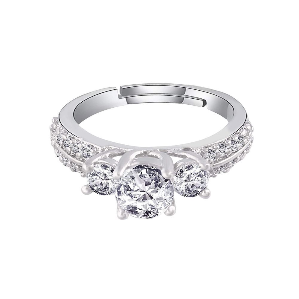 I Jewels 18k Rose Gold & Silver Plated Elegant CZ American Diamond Sparkling Adjustable Finger Ring For Women (FL177-1)