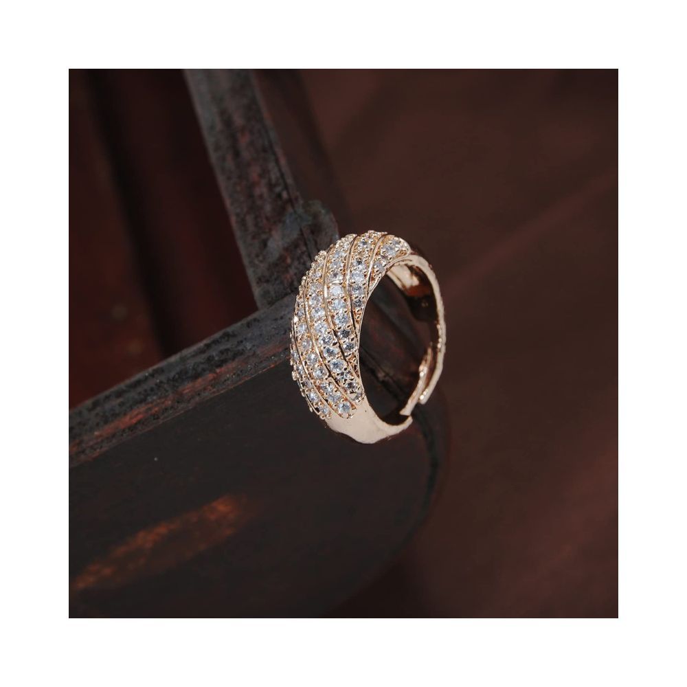 I Jewels 18k Rose Gold Plated Elegant CZ American Diamond Sparkling Adjustable Finger Ring For Women (FL190RG)