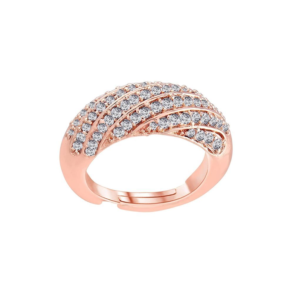 I Jewels 18k Rose Gold Plated Elegant CZ American Diamond Sparkling Adjustable Finger Ring For Women (FL190RG)