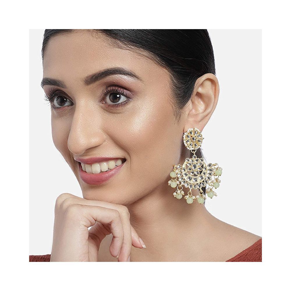 I Jewels 18K Womens Gold Plated Matt Finish Chandbali Earrings Handcrafted Kundan & Pearl (E2911)
