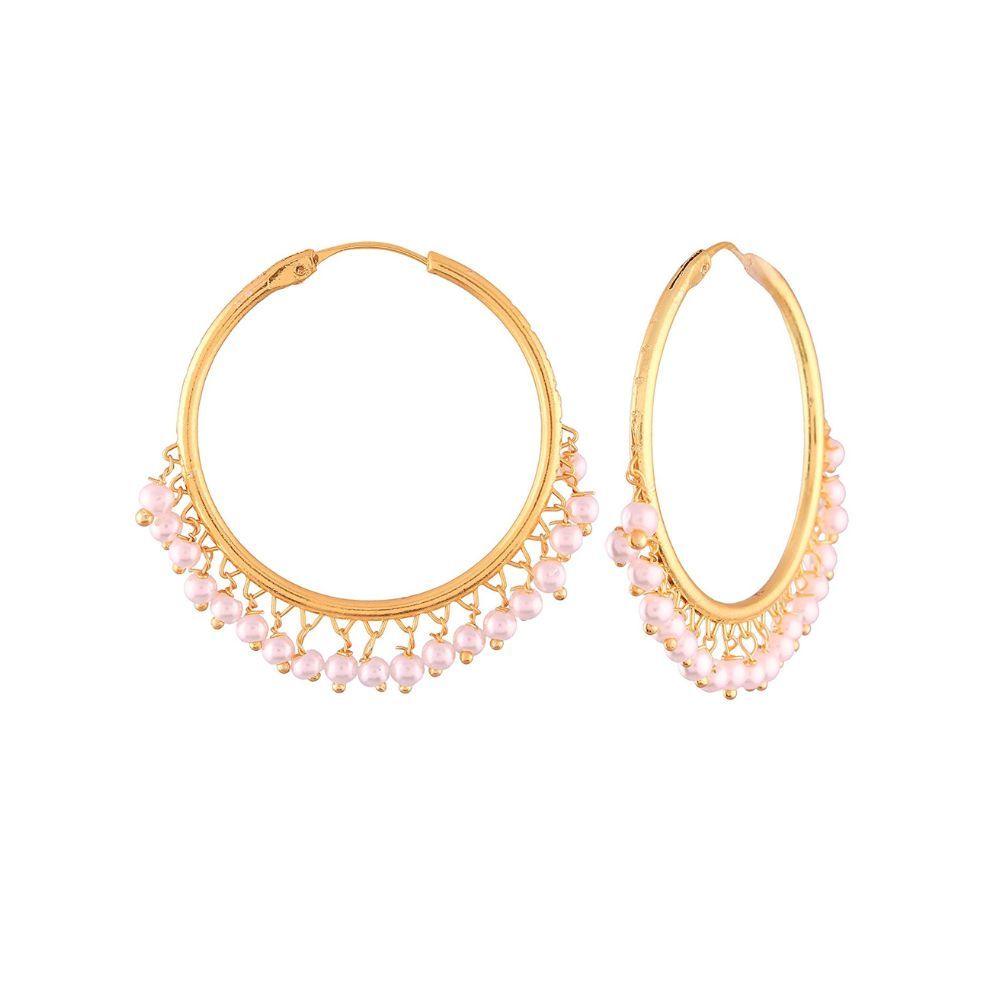 I Jewels Gold Plated Chandbali Hoop Earrings Handcrafted with pearl for Women/Girls