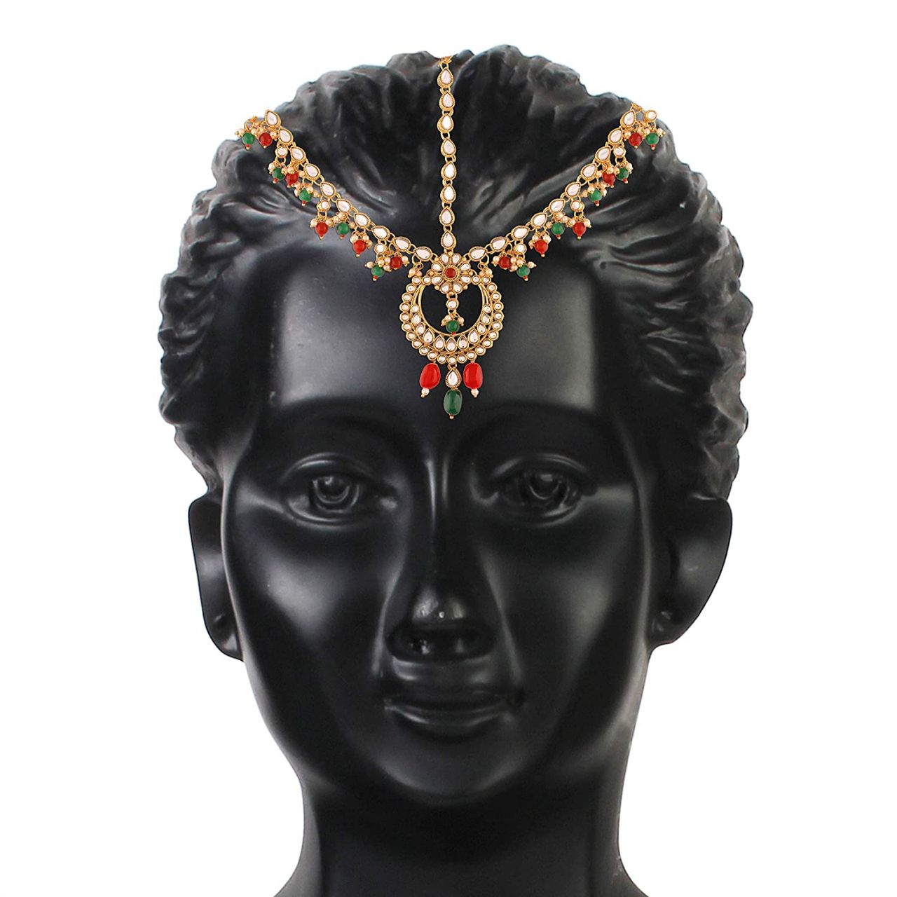I Jewels Gold Plated Traditional Kundan & Pearl Multi-Colour Matha Patti
