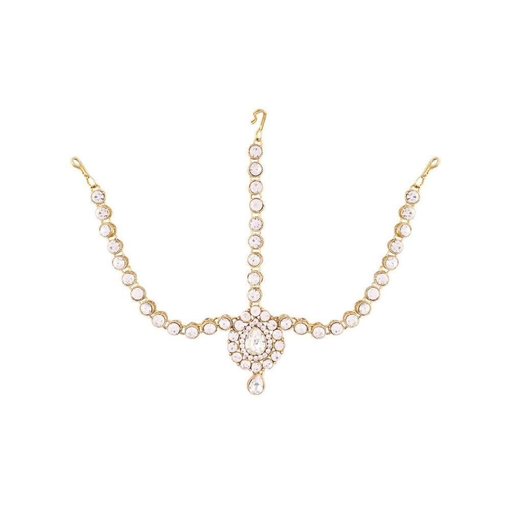 I Jewels Pearl Head Piece/Head Bands/Head Chain/Mathapatti/ Maang Tikka for Women (T1076-77)