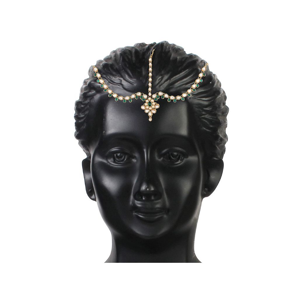 I Jewels Pearl Head Piece/Head Bands/Head Chain/Mathapatti/ Maang Tikka for Women (T1076-77)